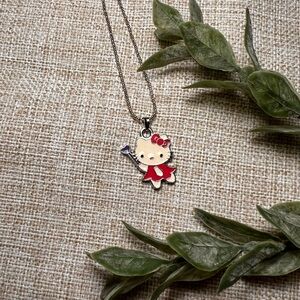 VINTAGE Silver, Pink, and White Hello Kitty Minimalist Y2K Enamel Necklace